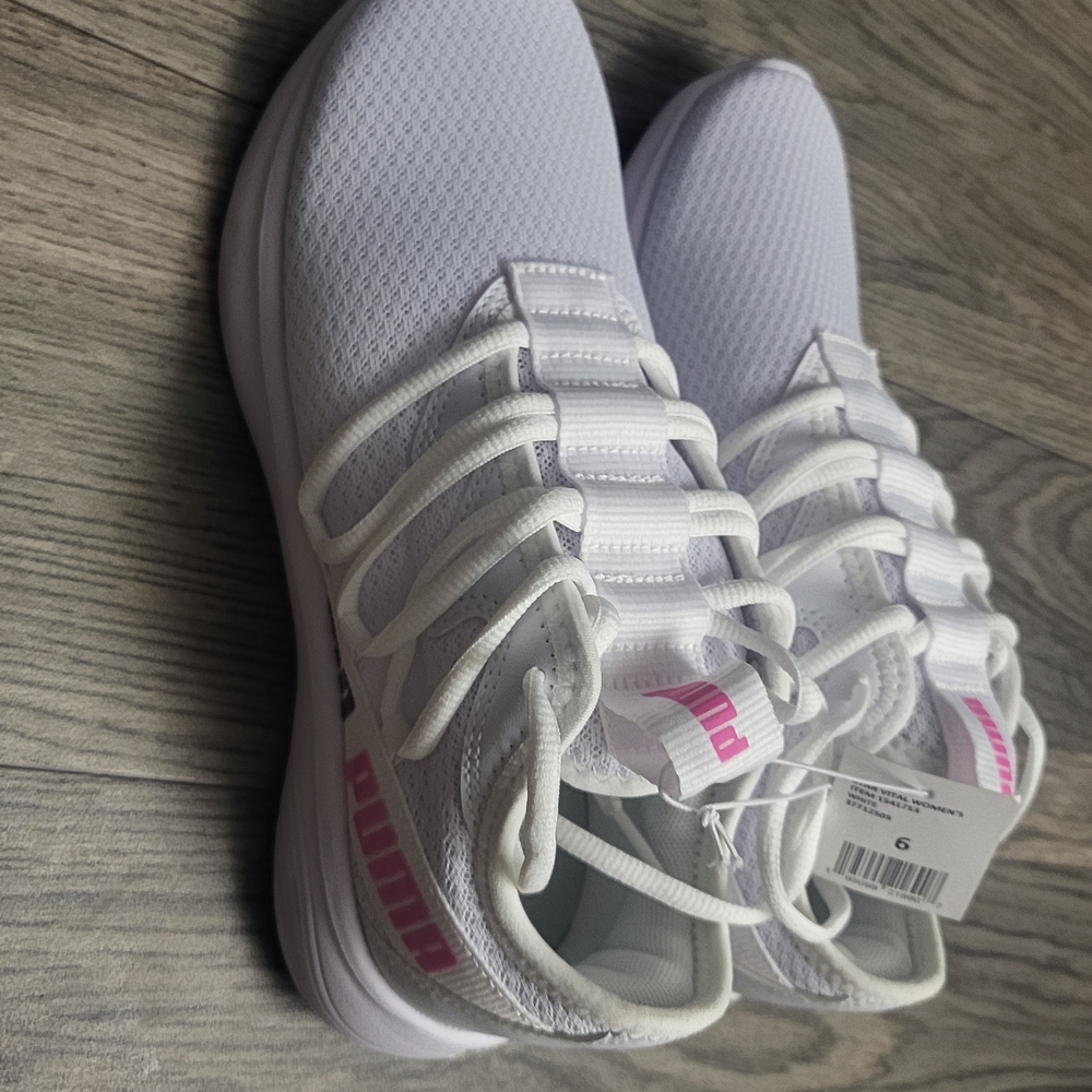 Puma White and Pink Sneakers with Breathable Mesh